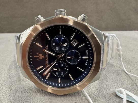 Armbåndsur MASERATI STILE 45 MM CHR BLUE DIAL BR SS+RG