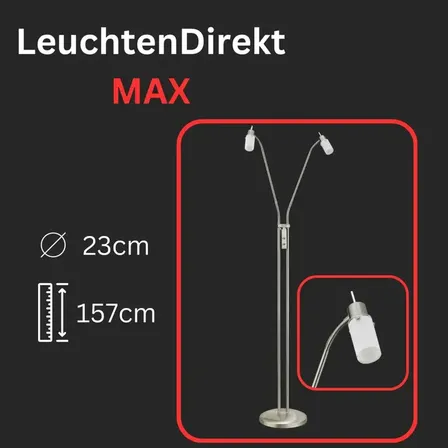 2 stk. leuchtendirekt Gulvlampe max 2 led læselampe stålglas(ubrugt)