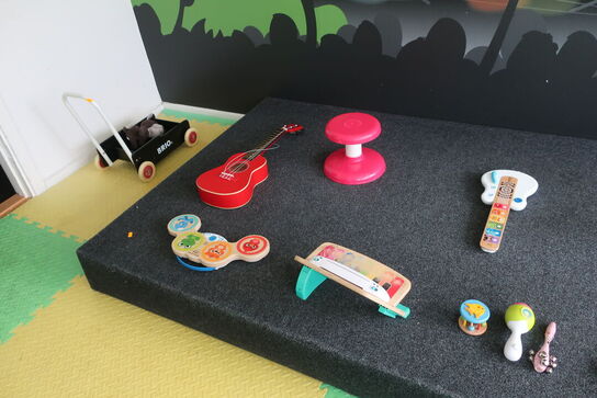 Legetøjsinstrumenter, vogn, legekøkken m.v.