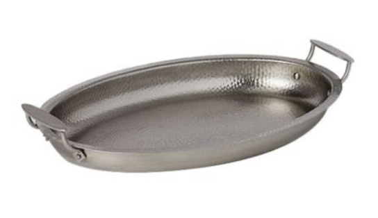 Serveringsfad m/håndtag B322 x D472 mm Hammeret stål (Udstillingsmodel)