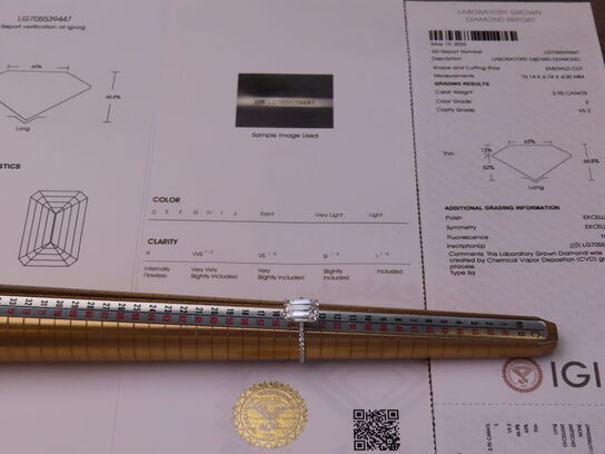 14 kt. Hvidguldring med 2.95 ct. Emeraldsleben Diamant