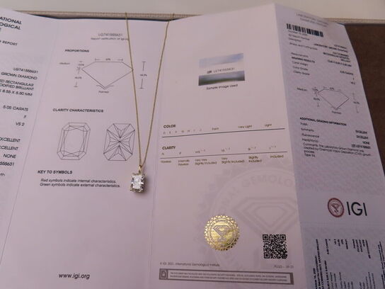 14 kt. Guldhalskæde med 5.05 ct. Briliantsleben Diamant