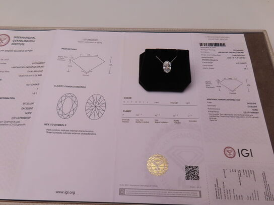 14 kt. Hvidguldhalskæde med 4.01 ct. Briliantsleben Diamant