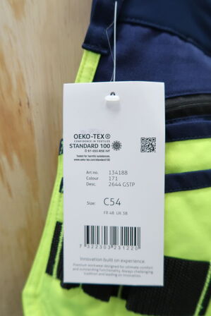 1 stk. Fristads | HiVis Green håndværker stretchbuks | Gul/marine | C54