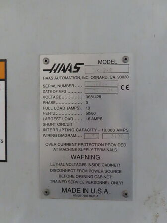 4 akset bearbejdningscenter, fabr. HAAS, type TM 2 HE årg. 2005