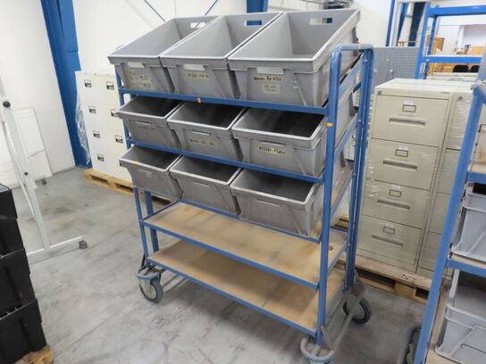 Plukvogn med 9 stk. plastkasser