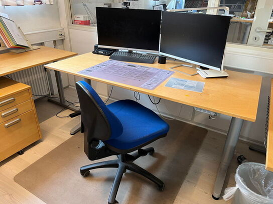 El. hæve/sænke skrivebord, 2 stk. skuffemoduler,  2 stk. reol