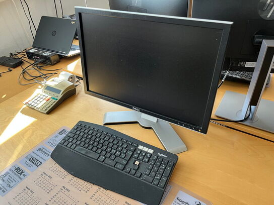 El. hæve/sænke skrivebord, 2 stk. reoler og kontorstol