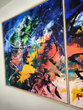 2 stk. malerier i ramme "SNL 98"