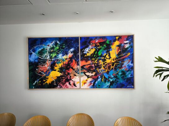 2 stk. malerier i ramme "SNL 98"