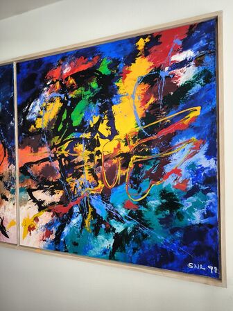 2 stk. malerier i ramme "SNL 98"