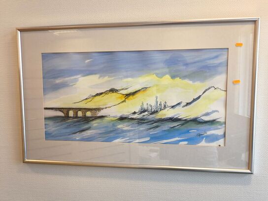 Akvarel i passepartout - ubekendt kunstner