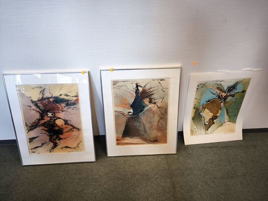 3 stk. litografi i passepartout JENS KROMANN 1978
