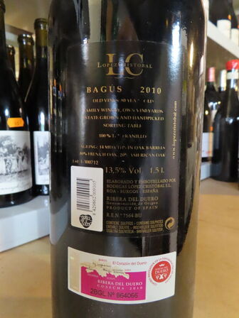 1 fl. rødvin, BAGÚS  2010, Lopez Cristobal Ribera del Duero - 1,5L Magnum