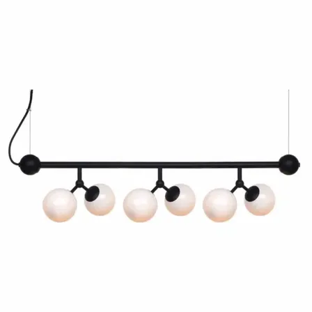 Halo Design atom langbordspendel i sort metal med 6 opale glaskugler(ubrugt)