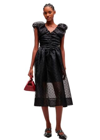 Flocked Organza Long Ruched Dress GANNI Str.: 40