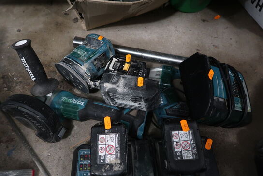 3 stk. akku håndværktøj MAKITA med dobbelt lader, 2 stk. batterier og lader