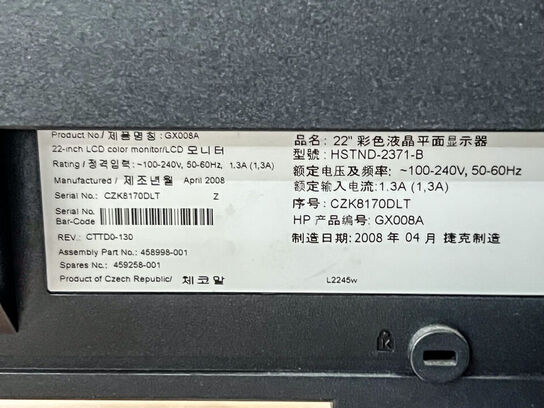 2 stk. HP L2245wg /FL472A 22" skærme