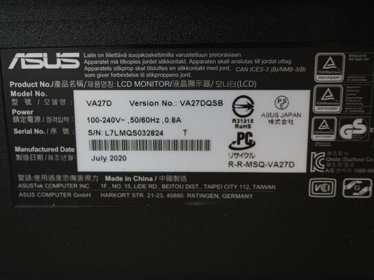 27" ASUS VA27D skærm