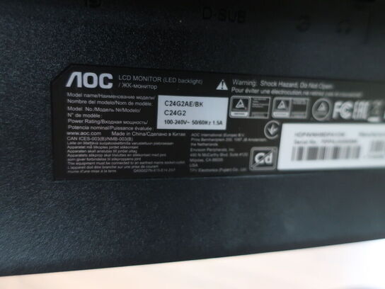 24"AOC C24G2AE/BK Curved skærm