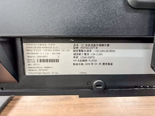 2 stk. HP L2245wg /FL472A 22" skærme