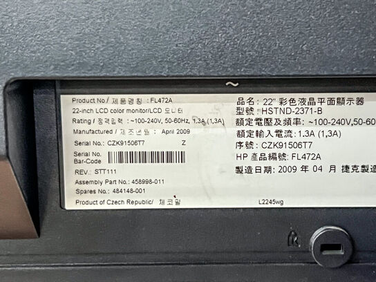 2 stk. HP L2245wg /FL472A 22" skærme