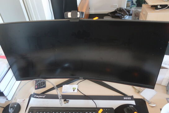 Monitor AOC 34G2X, mus, tastatur, headset