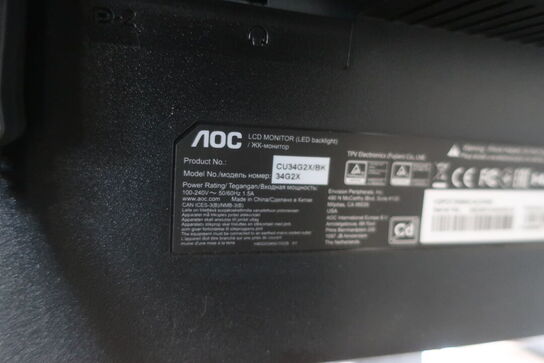 Monitor AOC 34G2X, mus, tastatur, headset