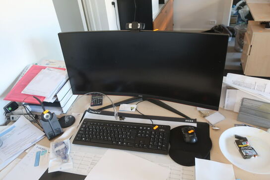 Monitor AOC 34G2X, mus, tastatur, headset