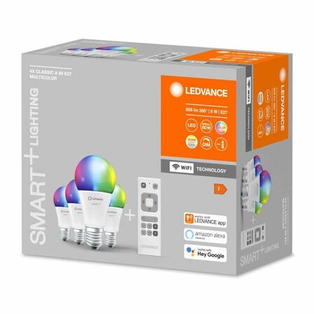 4 pak. ledvance pære wifi e27 led rgb og cct dæmpbar m.remote(ubrugt)