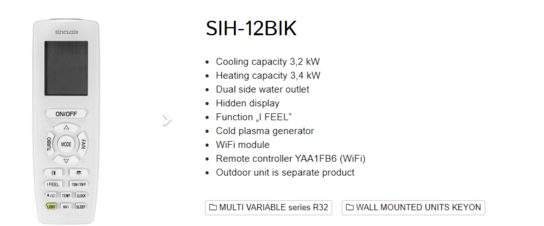 Indendørs airconditionenhed SINCLAIR SIH-12BIK